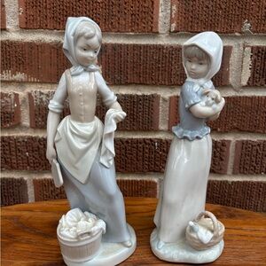 NAO by LLADRO Washing Day Girl and Protecting The Dog Girl Dog Basket Figurines